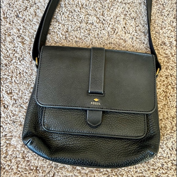 Fossil black leather crossbody bag - Picture 1 of 6